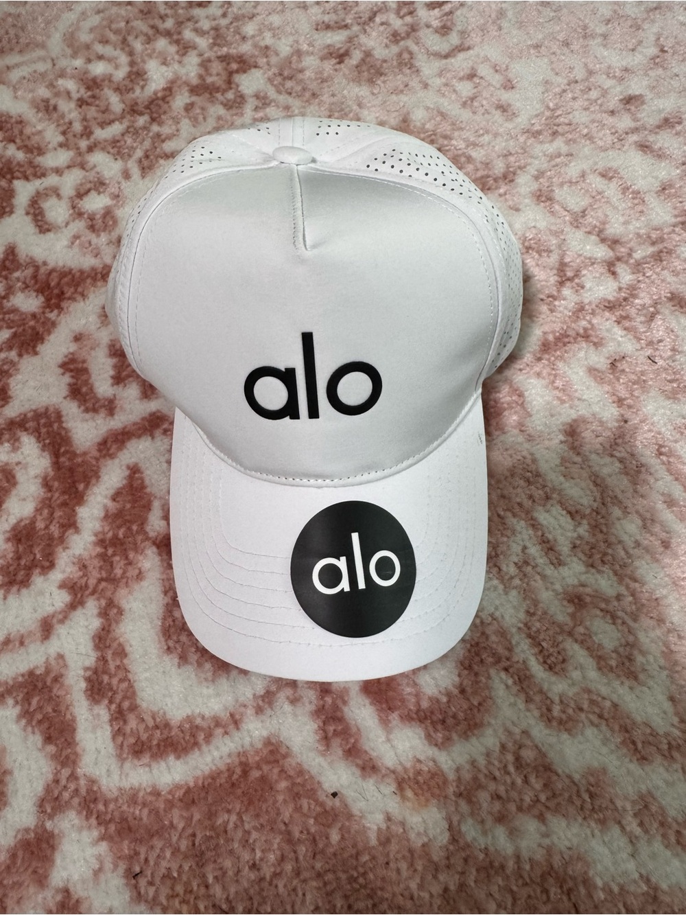 ALO Yoga White Baseball Cap with Black Logo